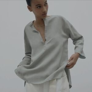 Zara Women's Linen Blend Mint Blouse Medium